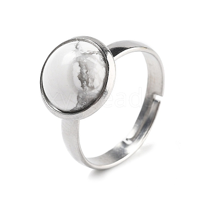 Half Round Natural Howlite Finger Rings RJEW-M062-01P-43-1