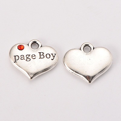 Wedding Theme Antique Silver Tone Tibetan Style Heart with Page Boy Rhinestone Charms LS-TIBEP-N005-14C-1