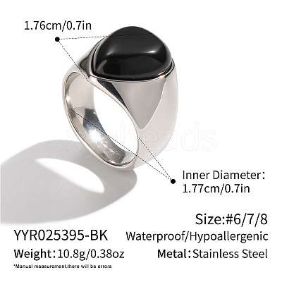 304 Stainless Steel Natural Agate Finger Rings for Women QT5525-1-1