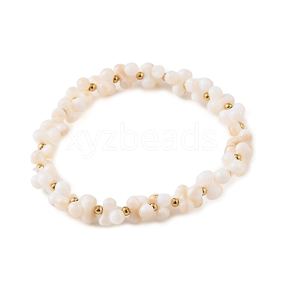 304 Stainless Steel & Shell Pearls Beaded Stretch Bracelets for Women SA-CBAAFEE-03G-1