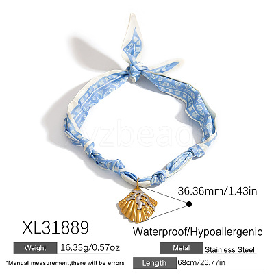 304 Stainless Steel Pendant Printed Scarf Necklaces FS-WGD2FA8-28-1