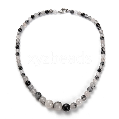 Natural Tourmalinated Quartz Graduated Beaded Necklaces & Stretch Bracelets Jewelry Sets SJEW-H304-01D-1