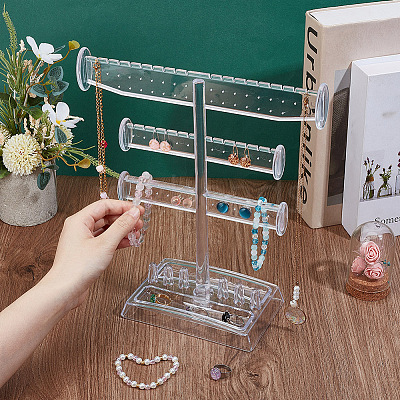 3-Tier T Bar Plastic Jewelry Towers for Earrings Rings ODIS-WH0030-204-1