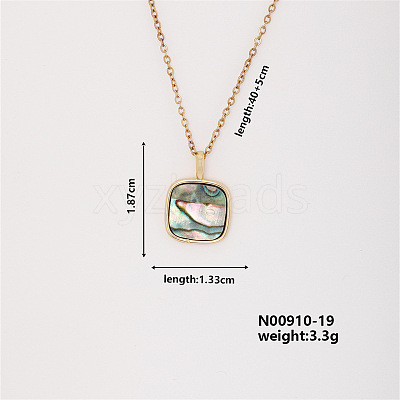 Fashionable Brass Pave Clear Cubic Zirconia & Paua Shell Cable Square Chain Pendant Necklace for Women SG5558-3-1