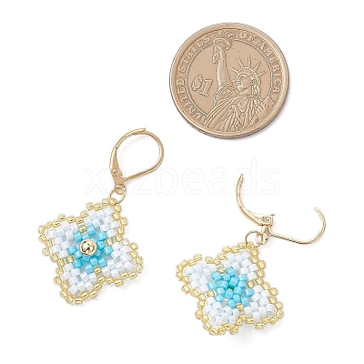 Handmade Glass Seed Beads Flower Leverback Earrings EJEW-MZ00578-01-1