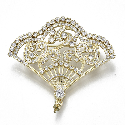 Brass Micro Pave Clear Cubic Zirconia Brooch Findings KK-N232-75-NF-1