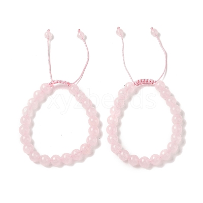 8mm Round Dyed Natural Rose Quartz Braided Bead Bracelets BJEW-C067-01B-20-1
