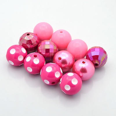 Round Chunky Bubblegum Acrylic Beads MACR-X0005-02-1