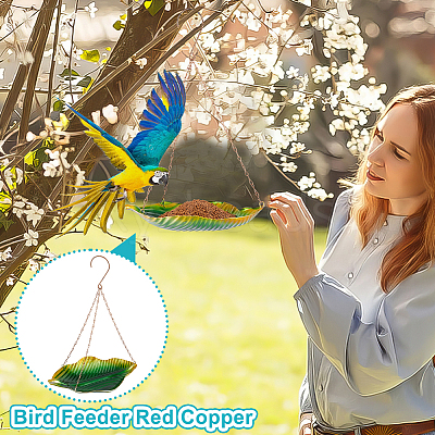 1Pc Leaf Iron Bird Hanging Feeder Tray AJEW-GA0007-34-1