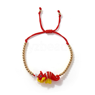 Marine Animal Dolphin Glass & Brass Beads Braided Bead Bracelets OC7969-3-1