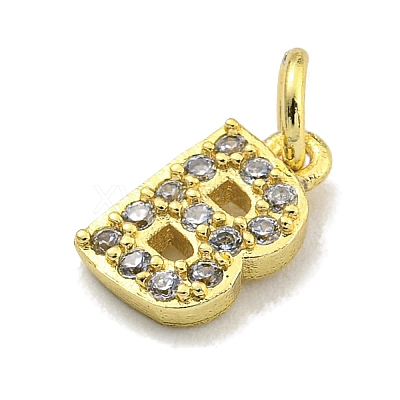 Letter Brass Micro Pave Clear Cubic Zirconia Pendants KK-K354-06G-B-1