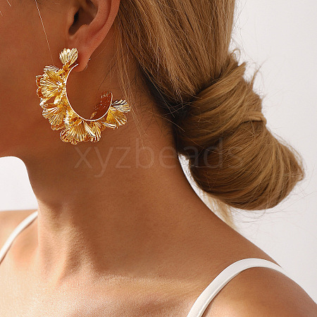 Alloy Flower Stud Earrings for Women EJEW-U028-13G-1