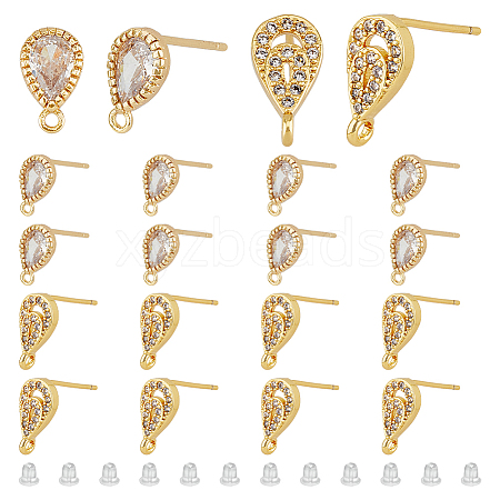 DICOSMETIC 20Pcs 2 Style Teardrop Shape Brass Micro Pave Cubic Zirconia Stud Earring Findings KK-DC0003-04-1