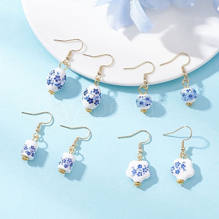 4 Pairs Handmade Printed Porcelain Dangle Earrings EJEW-JE06701-1