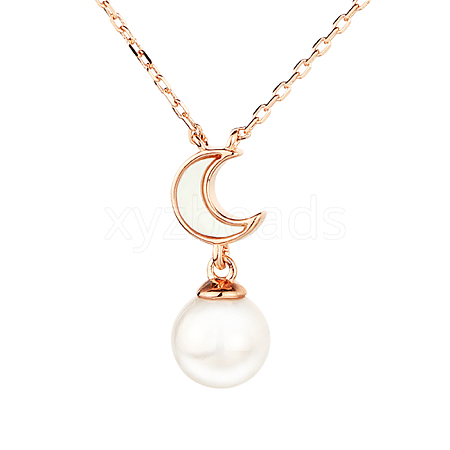 Pearl Shell Moon Round Pendant Necklace ZA6309-1