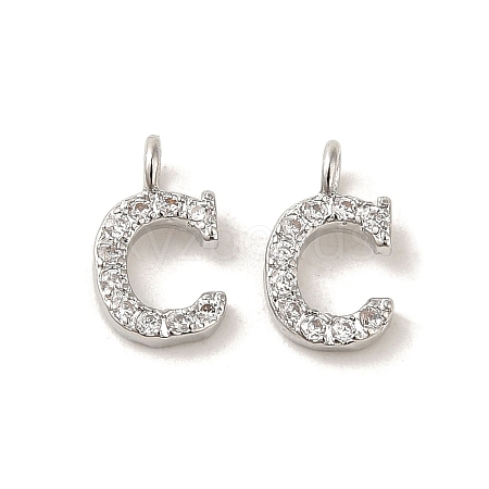 Initial Letter Brass Micro Pave Cubic Zirconia Pendants ZIRC-F008-C-1