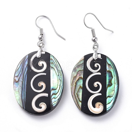 Black Lip Shell & Abalone Shell/Paua Shell Dangle Earrings EJEW-K081-03B-1