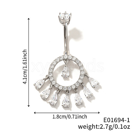 Brass Full Crystal Rhinestone Shiny Hollow Ring Tassel Curved Barbell Belly Button Rings CT4144-1-1