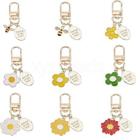  9Pcs Alloy Enamel Pendants Keychains HJEW-NB0001-52-1