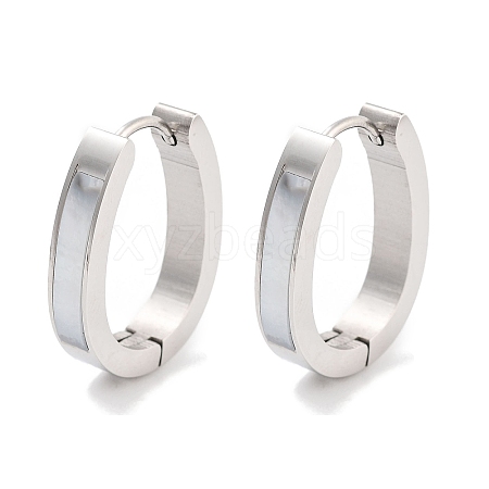 304 Stainless Steel & Natural Shell Huggie Hoop Earrings for Women EJEW-C096-27A-P-1