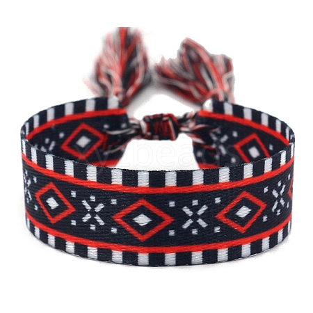 Ethnic Style Polyester Flat with Rhombus Cord Bracelets for Women PW-WG0A94A-02-1