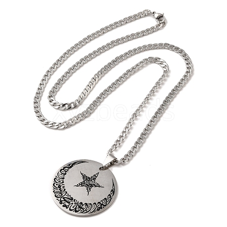 Moon & Star 304 Stainless Steel Enamel Pendant Necklaces NJEW-D066-06P-1