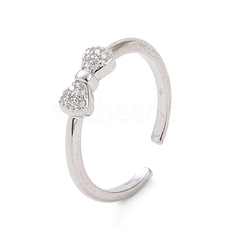 Clear Cubic Zirconia Bowknot Open Cuff Ring RJEW-E072-14P-1