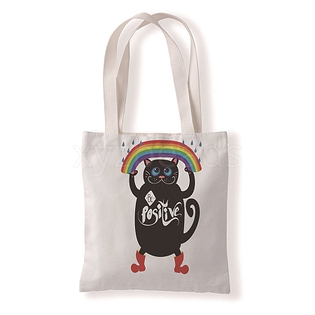 Cute Cat Printed Canvas Women's Tote Bags PW-WG7E628-02-1