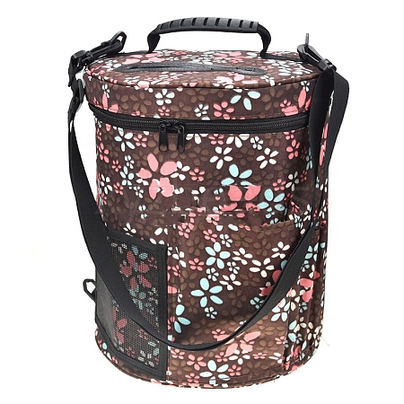 Flower Pattern Oxford Zipper Knitting Bucket Bag with Handle PW-WG31343-05-1