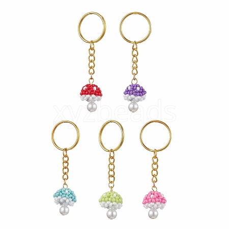 Glass Seed Beads Mushroom Keychain KEYC-MZ00021-1