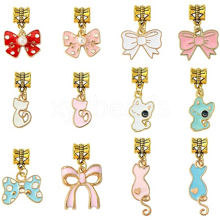 Cat & Bowknot Alloy Enamel Pendants PALLOY-FS00006-1