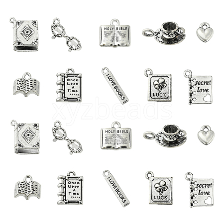 50Pcs 10 Style Tibetan Style Alloy Pendant Rhinestone Settings FIND-CJ0001-13-1