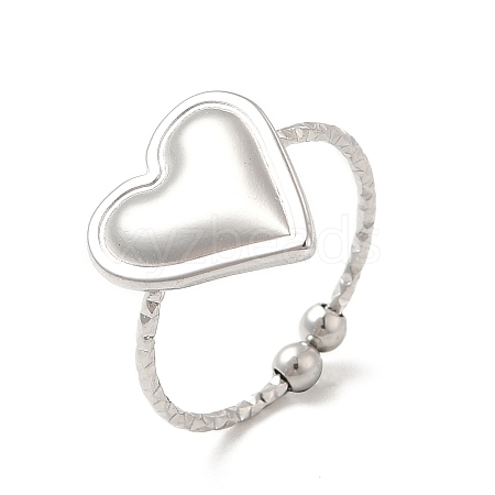 304 Stainless Steel Heart Open Cuff Ring for Women RJEW-E066-04P-1