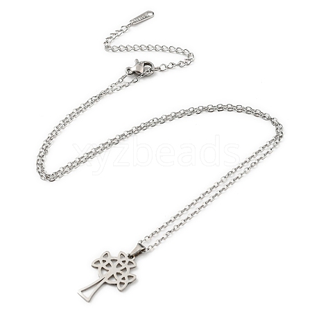 Non-Tarnish 201 Stainless Steel Cross with Sailor's Knot Pendant Necklace with Cable Chains NJEW-Q317-11P-1