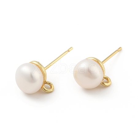 Natural Pearl Stud Earrings Findings KK-B059-33G-1