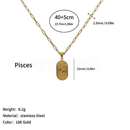 304 Stainless Steel Zodiac Constellation Pendant Paperclip Chain Necklaces ZP0058-2-1