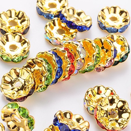 Brass Rhinestone Spacer Beads RB-A014-L10mm-G-NF-1