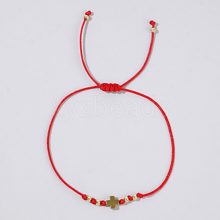 Adjustable Cross & Round Braided Bead Bracelets for Women YI2903-2-1