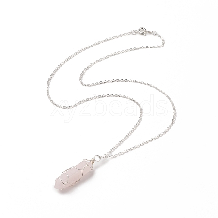 Natural Rose Quartz Bullet Pendant Necklace NJEW-JN04240-1