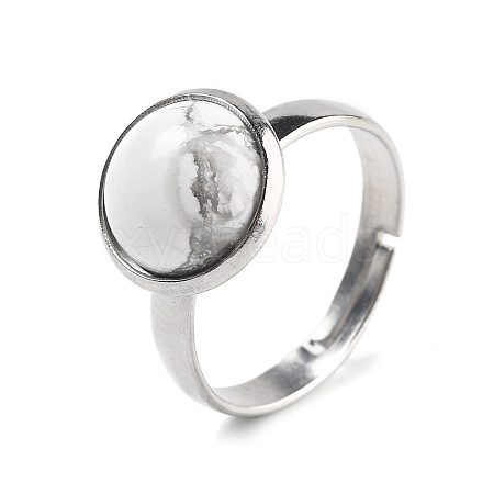 Half Round Natural Howlite Finger Rings RJEW-M062-01P-43-1