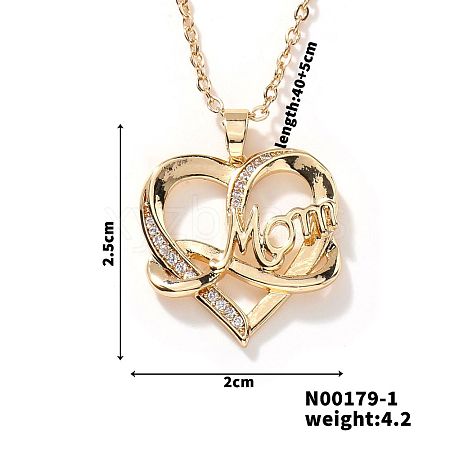 Simple and Elegant Brass Pave Clear Cubic Zircon Mom Heart Pendant Necklaces for Mother's Day TM6595-5-1