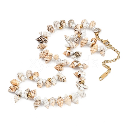 Natural Spiral Shell Beaded Necklaces for Women NJEW-A033-02C-G-1