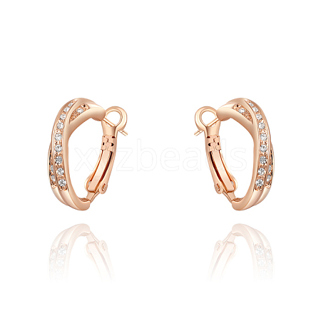 Real Rose Gold Plated Fashion Tin Alloy Austrian Crystal Hoop Earrings EJEW-AA00057-22-1