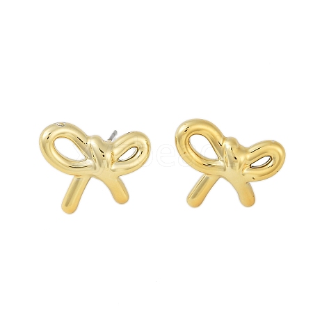 Bowknot CCB Plastic Stud Earrings for Women EJEW-Q382-07G-1