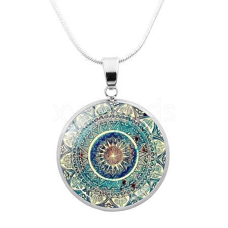 Glass Mandala Flower Dome Pendant Necklace MAND-PW0001-02A-1