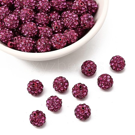 Fuchsia Round Grade A Pave Disco Ball Beads X-RB-H258-8MM-502-1