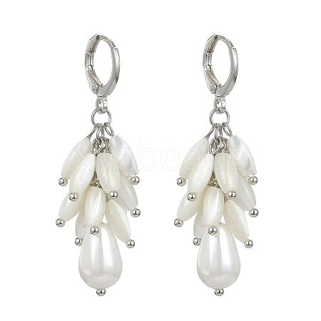 Dyed Natural Shell & Shell Pearl Teardrop Dangle Leverback Earrings EJEW-TA00297-1