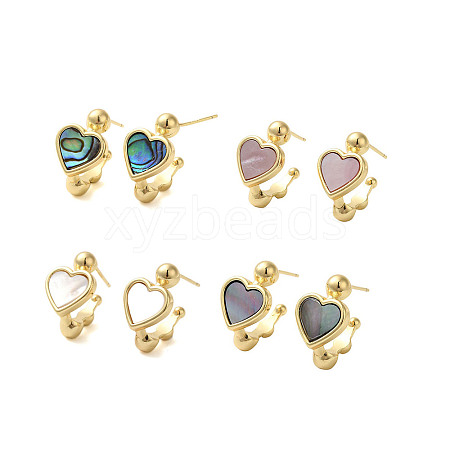 Shell Heart Stud Earrings EJEW-K287-01G-B-1