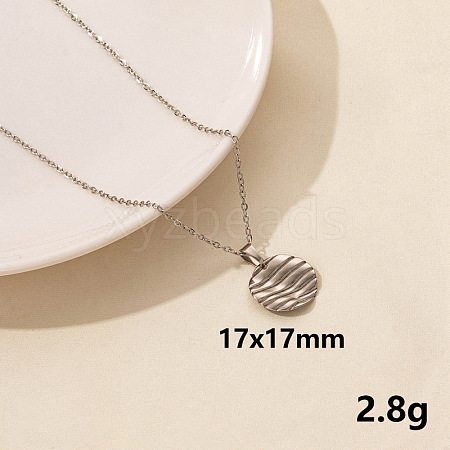 304 Stainless Steel Flat Round Pendant Necklace for Women SM6724-11-1