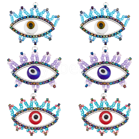6Pcs 3 Colors Glass Seed Beaded Pendants PALLOY-GO00026-1